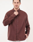 Linen Relaxed Fit Brown Full-Sleeve Shirt