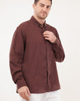 Linen Relaxed Fit Brown Full-Sleeve Shirt