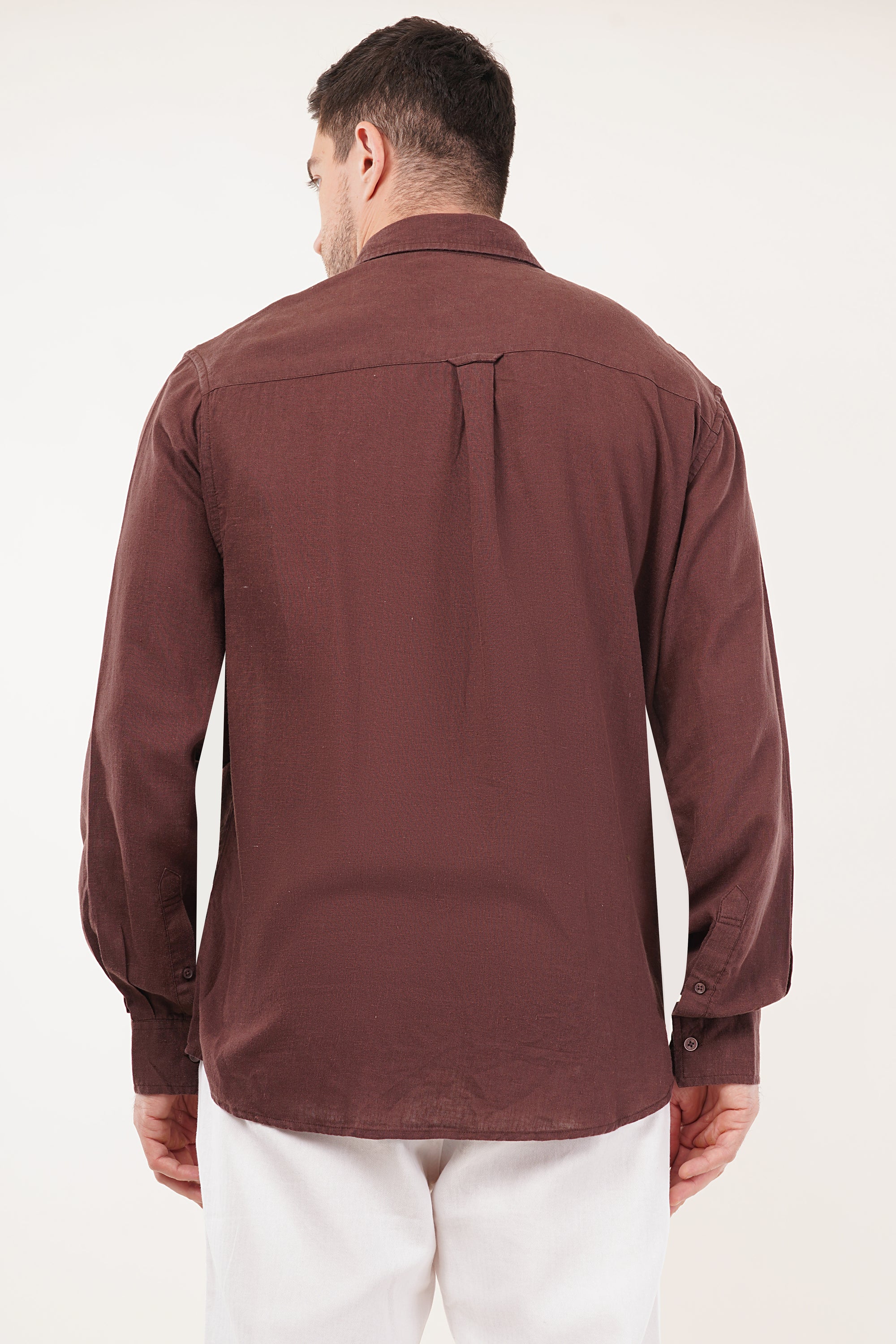 Linen Relaxed Fit Brown Full-Sleeve Shirt