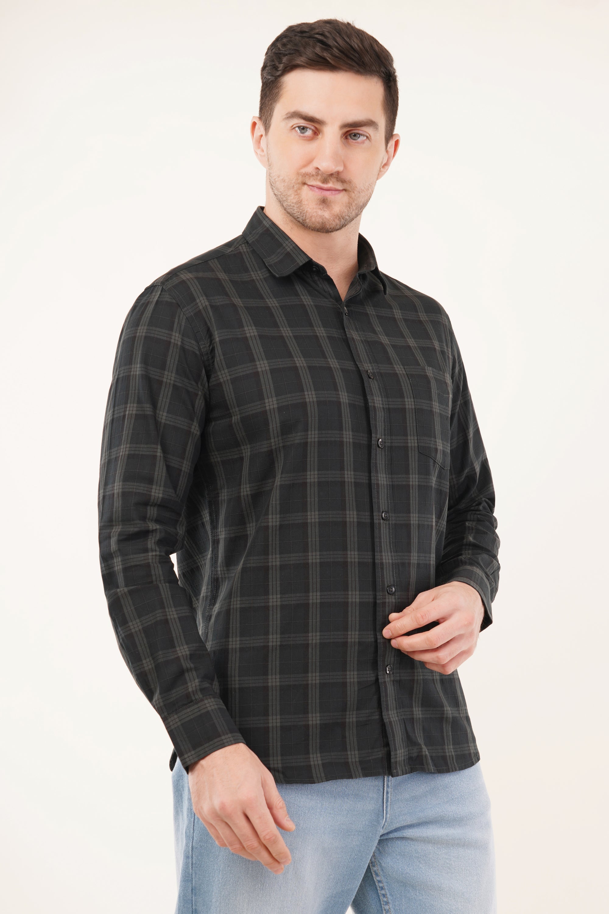 Slim Fit Dark Green Check Shirt