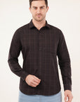 Slim Fit Brown Check Shirt