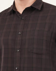 Slim Fit Brown Check Shirt