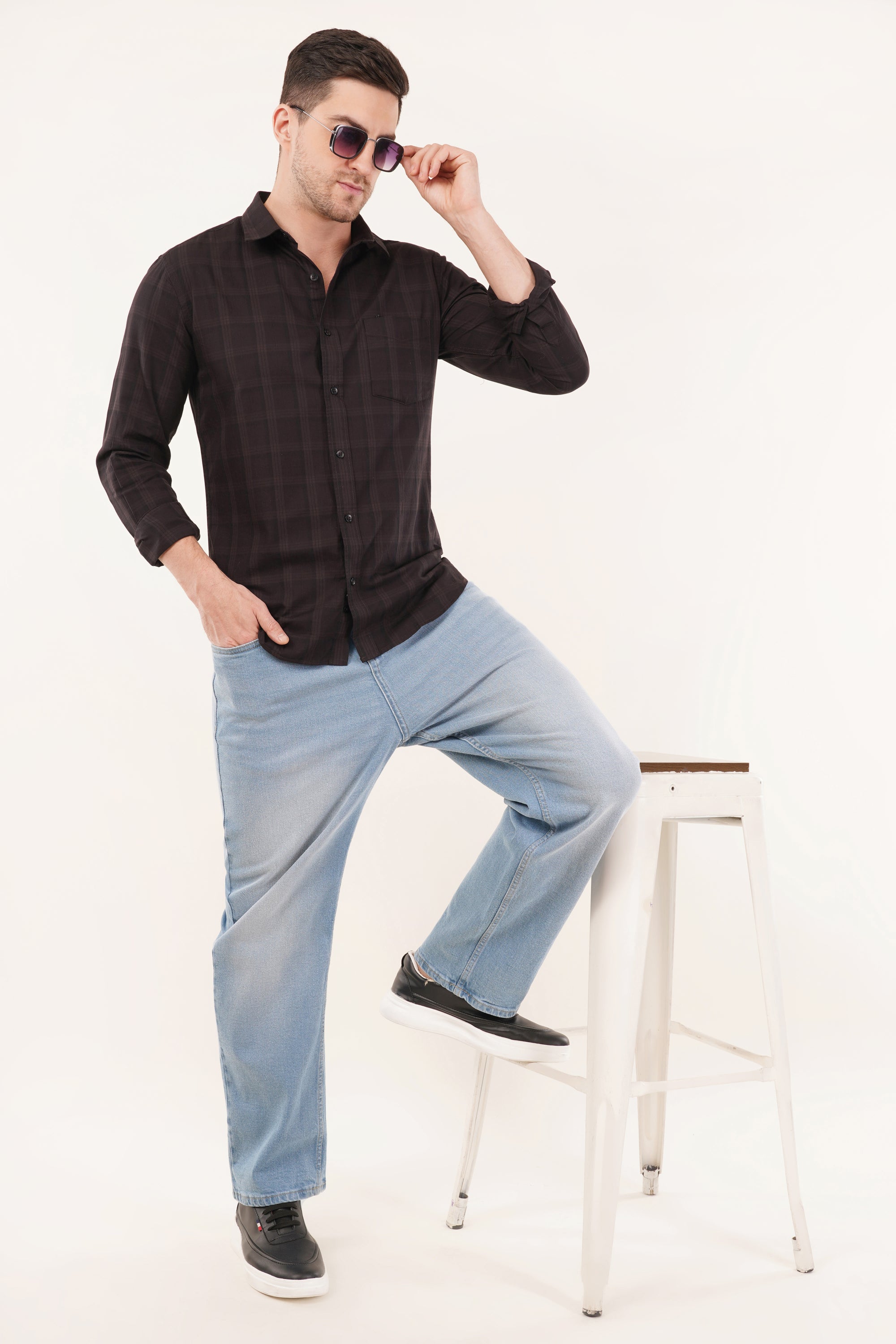 Slim Fit Brown Check Shirt