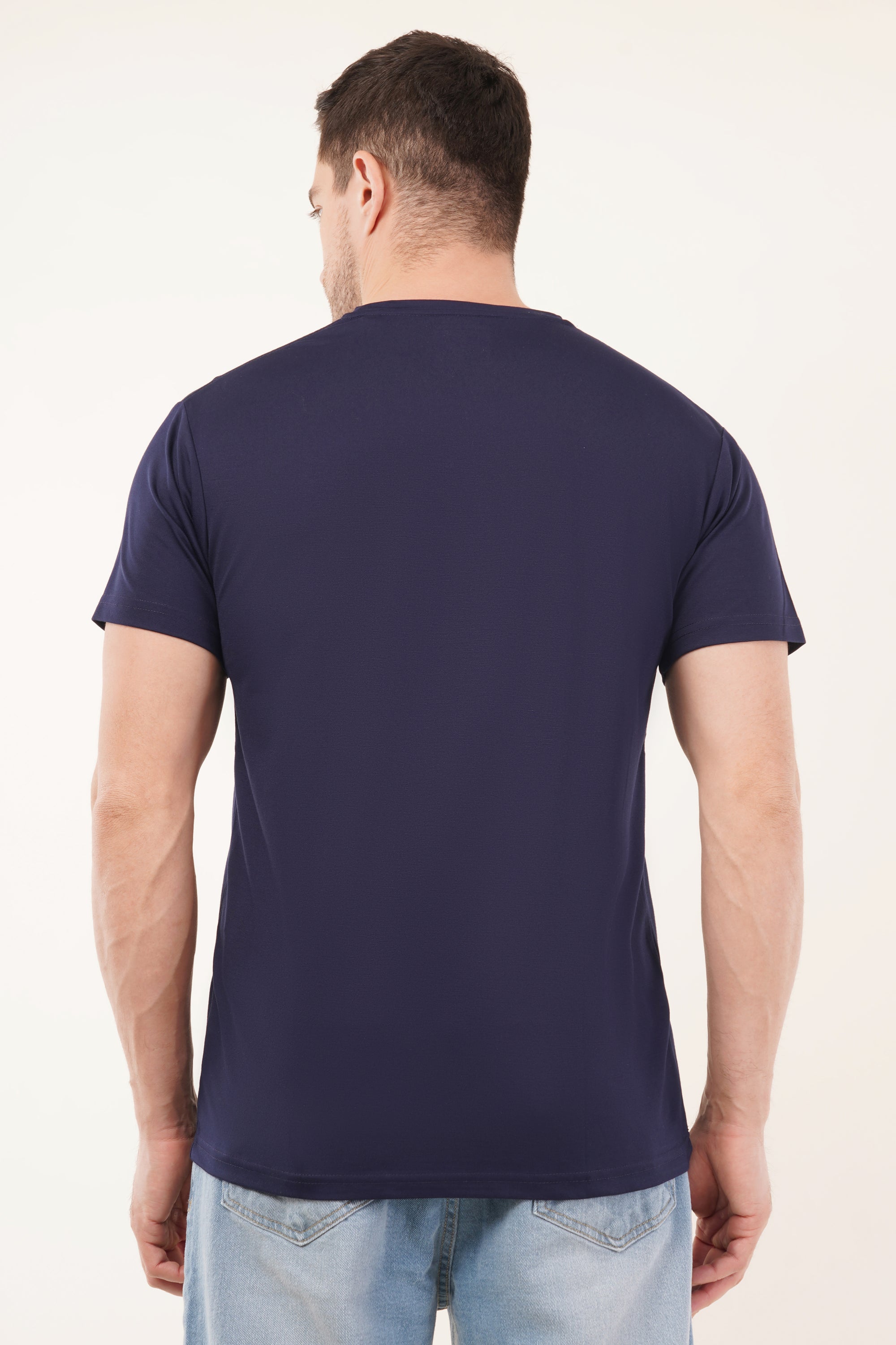 Half Sleeve Regular Fit Navy Blue T-Shirt