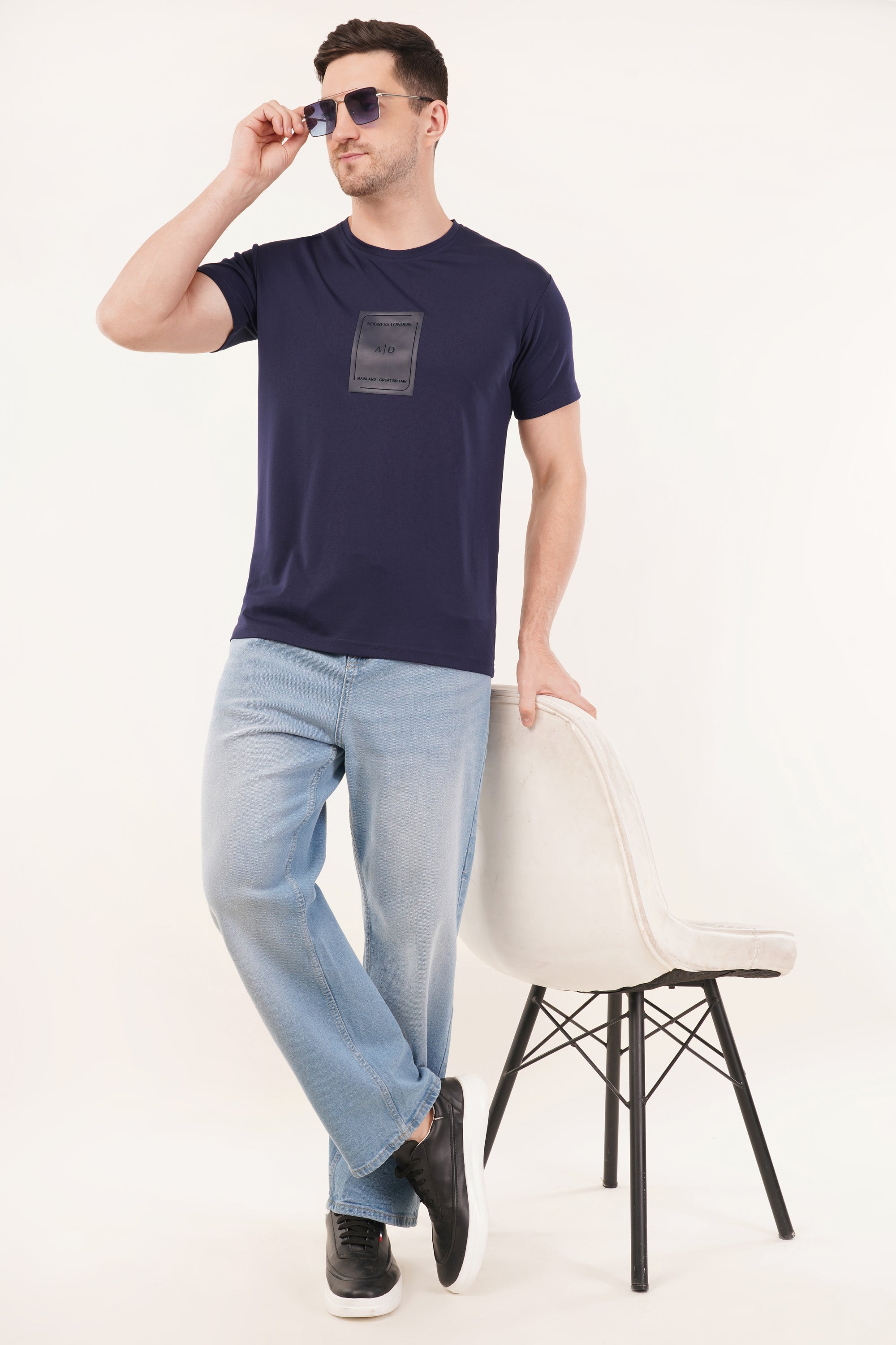 Half Sleeve Regular Fit Navy Blue T-Shirt