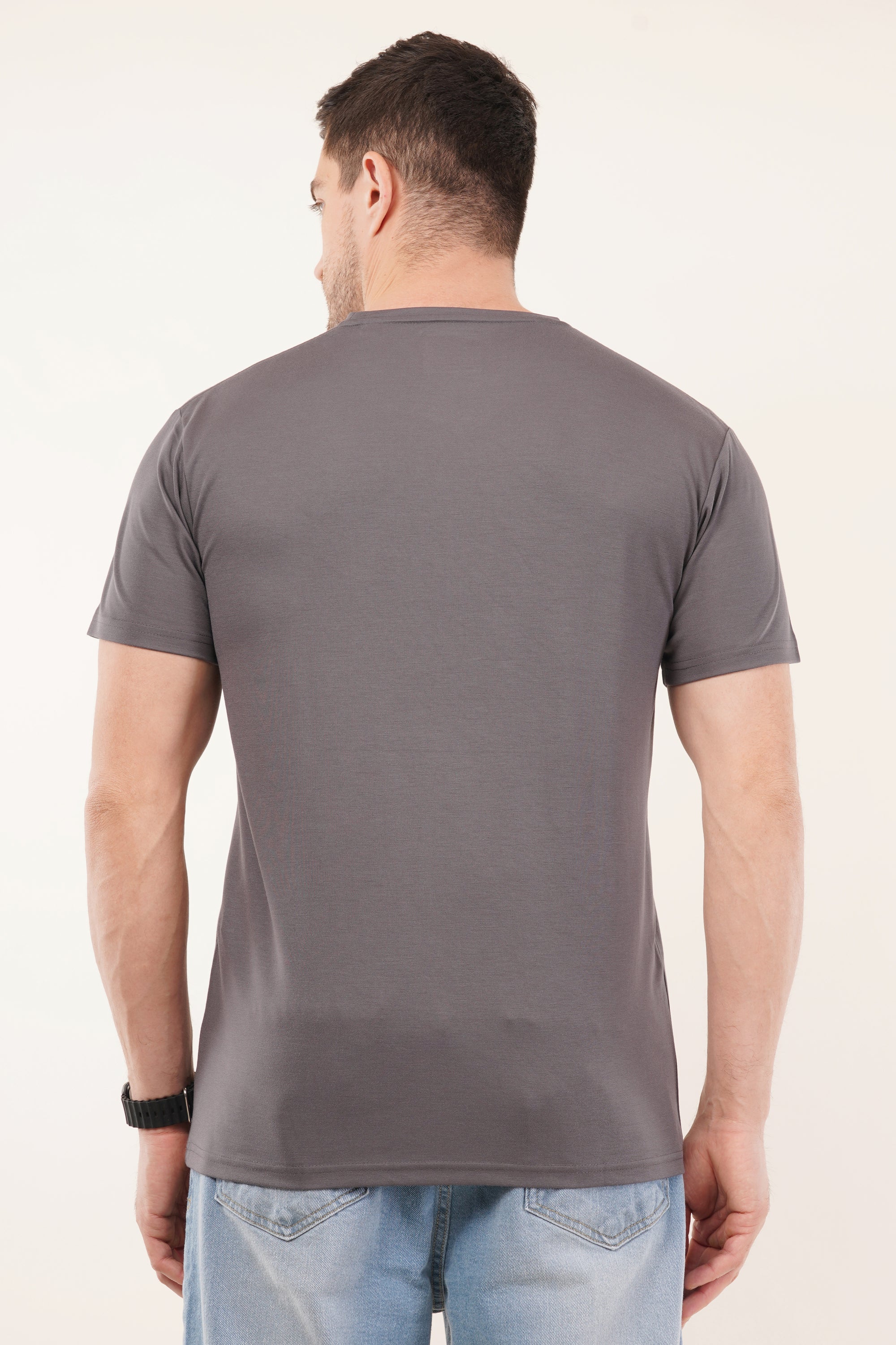 Half Sleeve Regular Fit Gray T-Shirt
