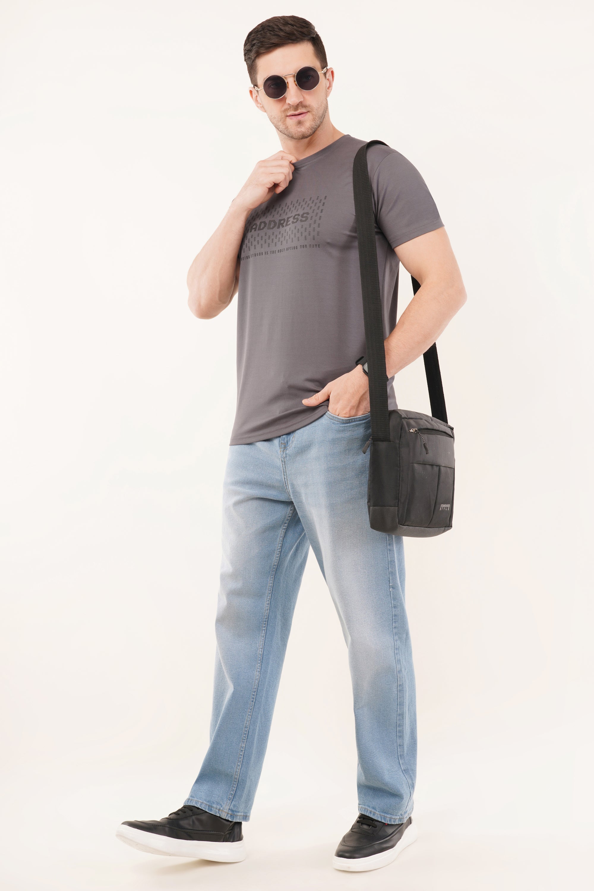 Half Sleeve Regular Fit Gray T-Shirt