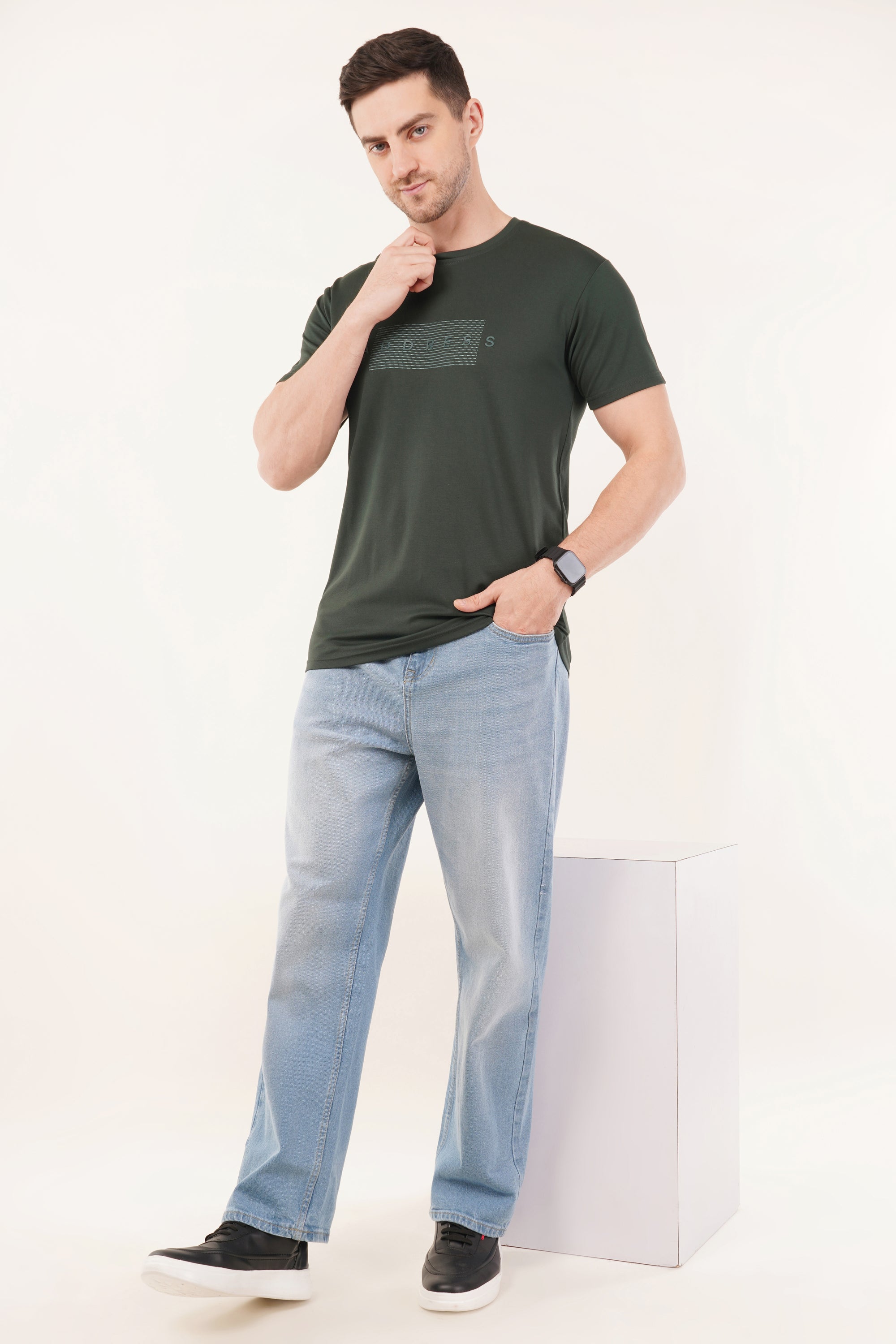 Half Sleeve Regular Fit Bottle Green T-Shirt