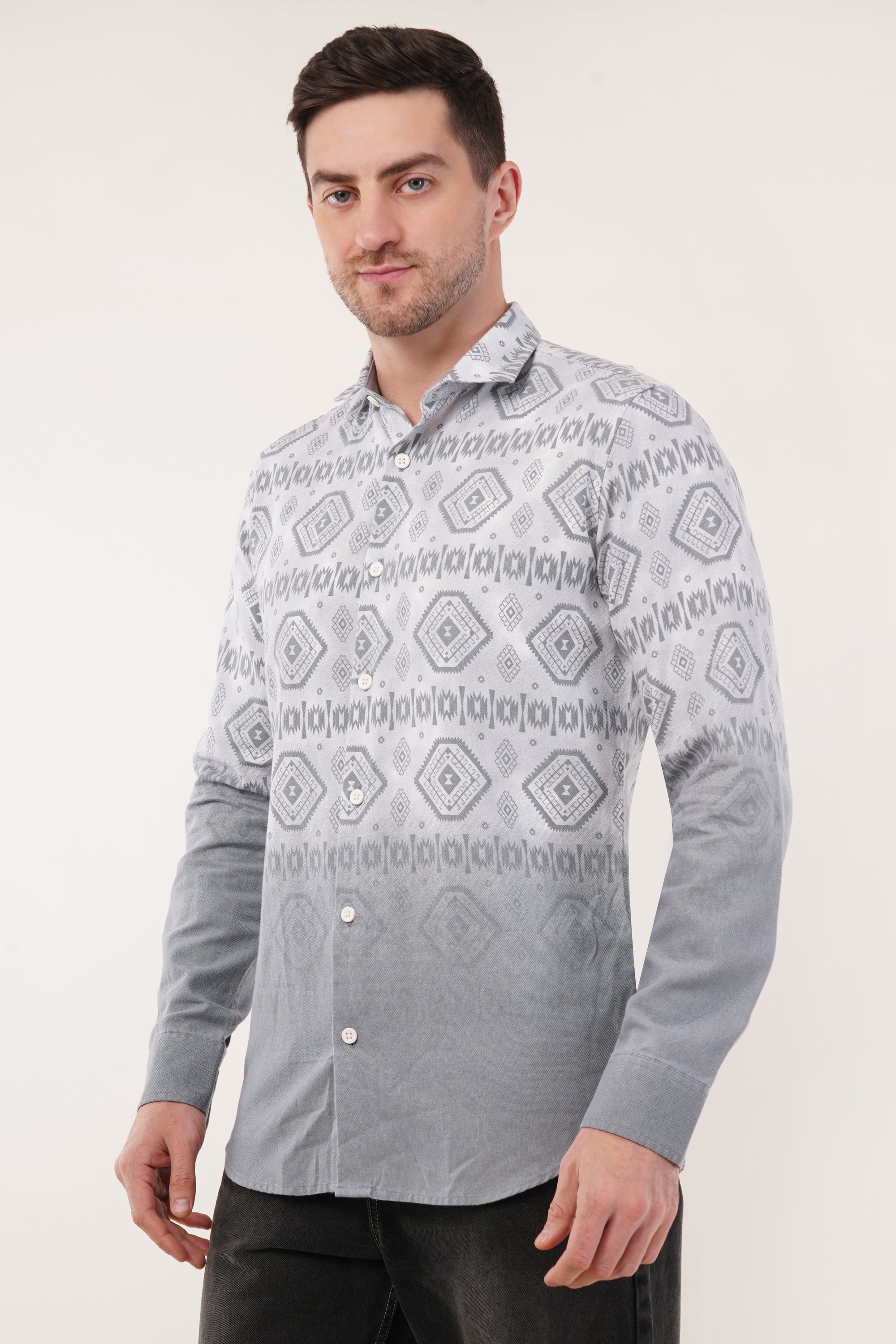 Glacier Gray Printed Tapered Fit Shirt