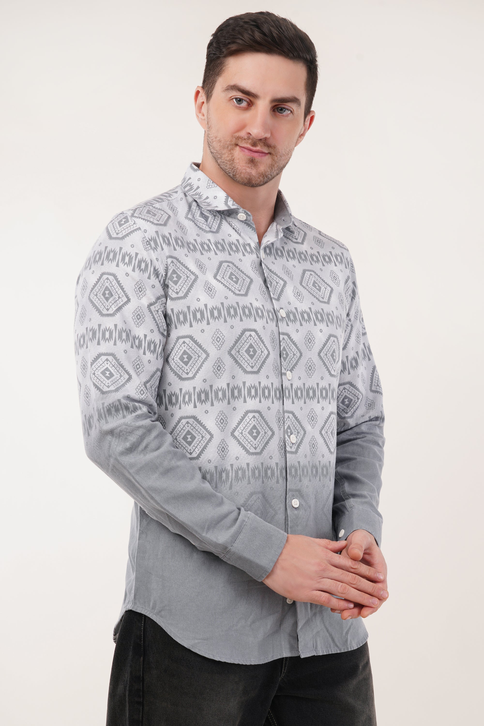 Glacier Gray Printed Tapered Fit Shirt