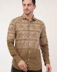 Brown Printed Tapered Fit Shirt