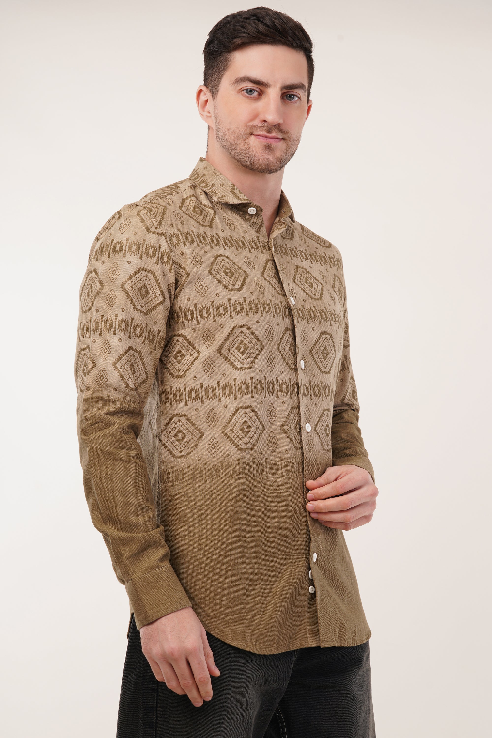 Brown Printed Tapered Fit Shirt