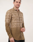 Brown Printed Tapered Fit Shirt