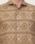 Brown Printed Tapered Fit Shirt