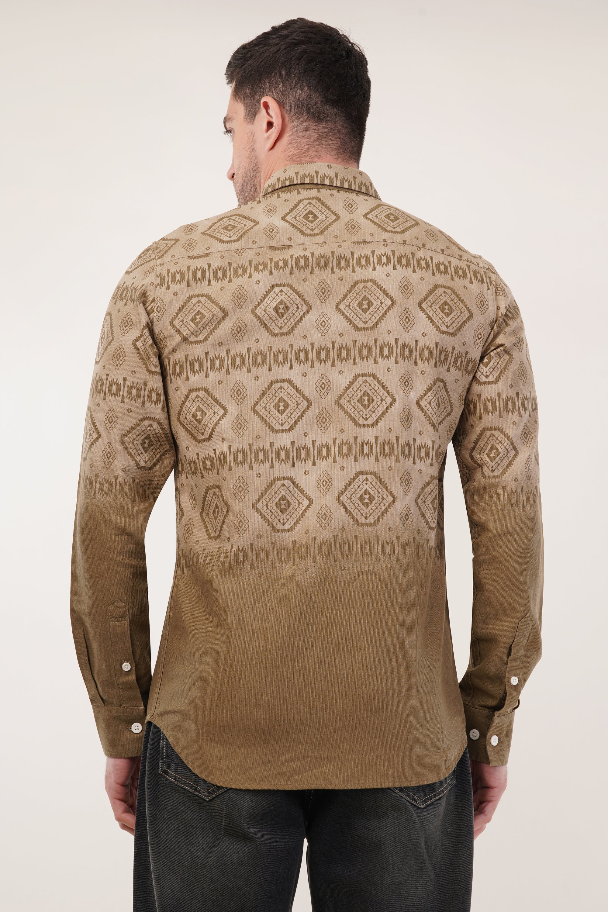 Brown Printed Tapered Fit Shirt