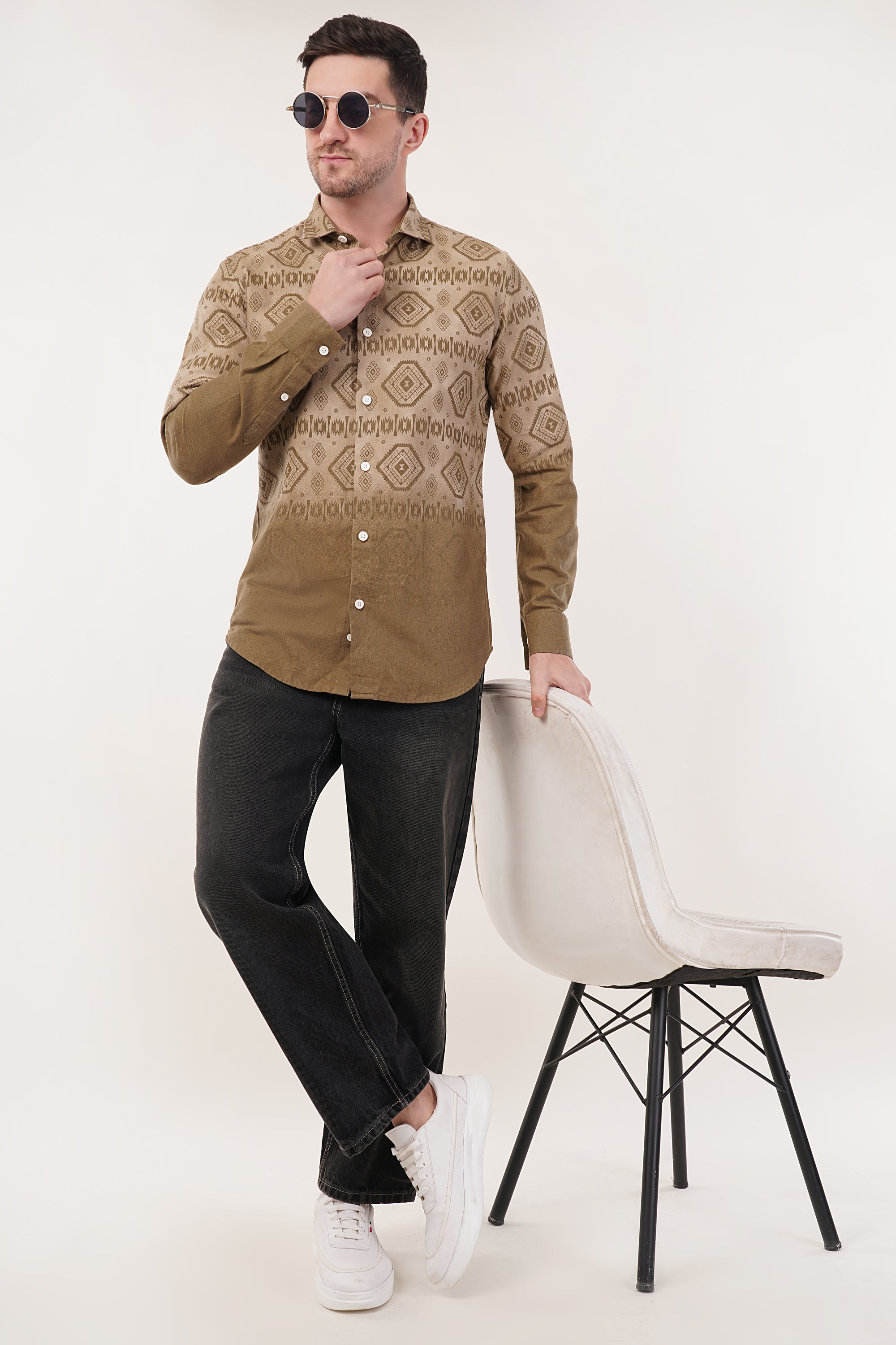 Brown Printed Tapered Fit Shirt