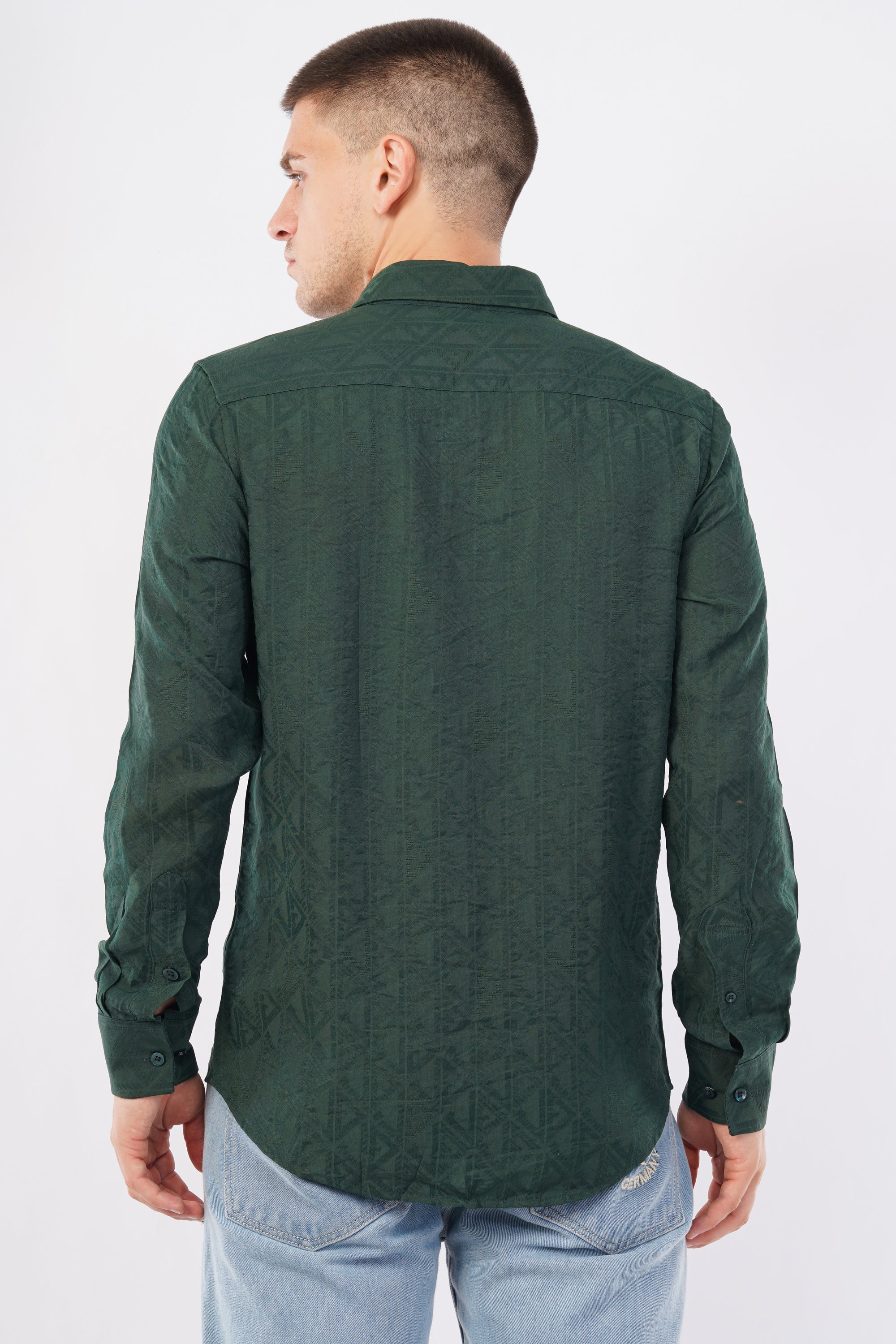 Tapered Fit Dark Green Full Sleeve Shirt