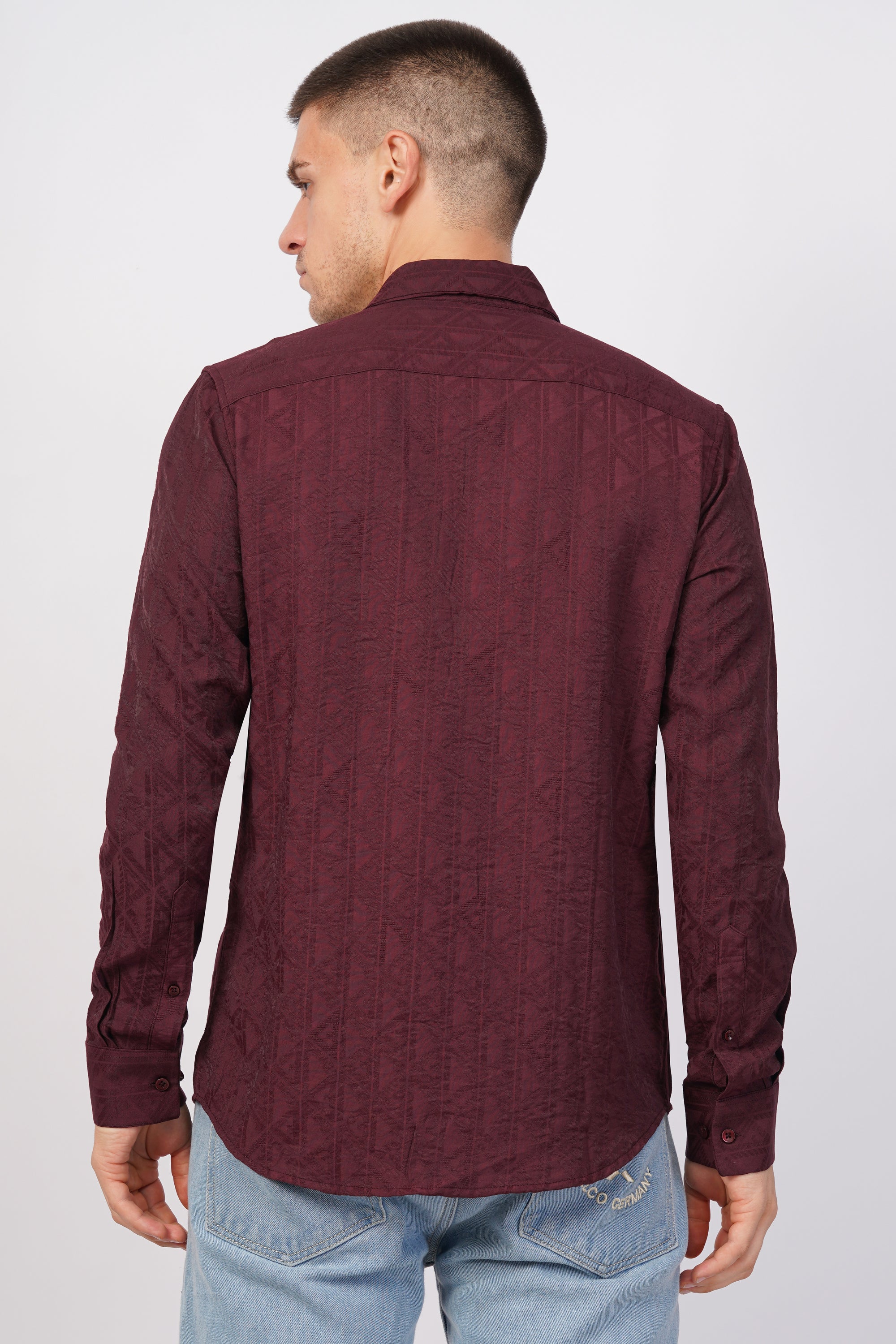 Tapered Fit Wine Red Full Sleeve Shirt