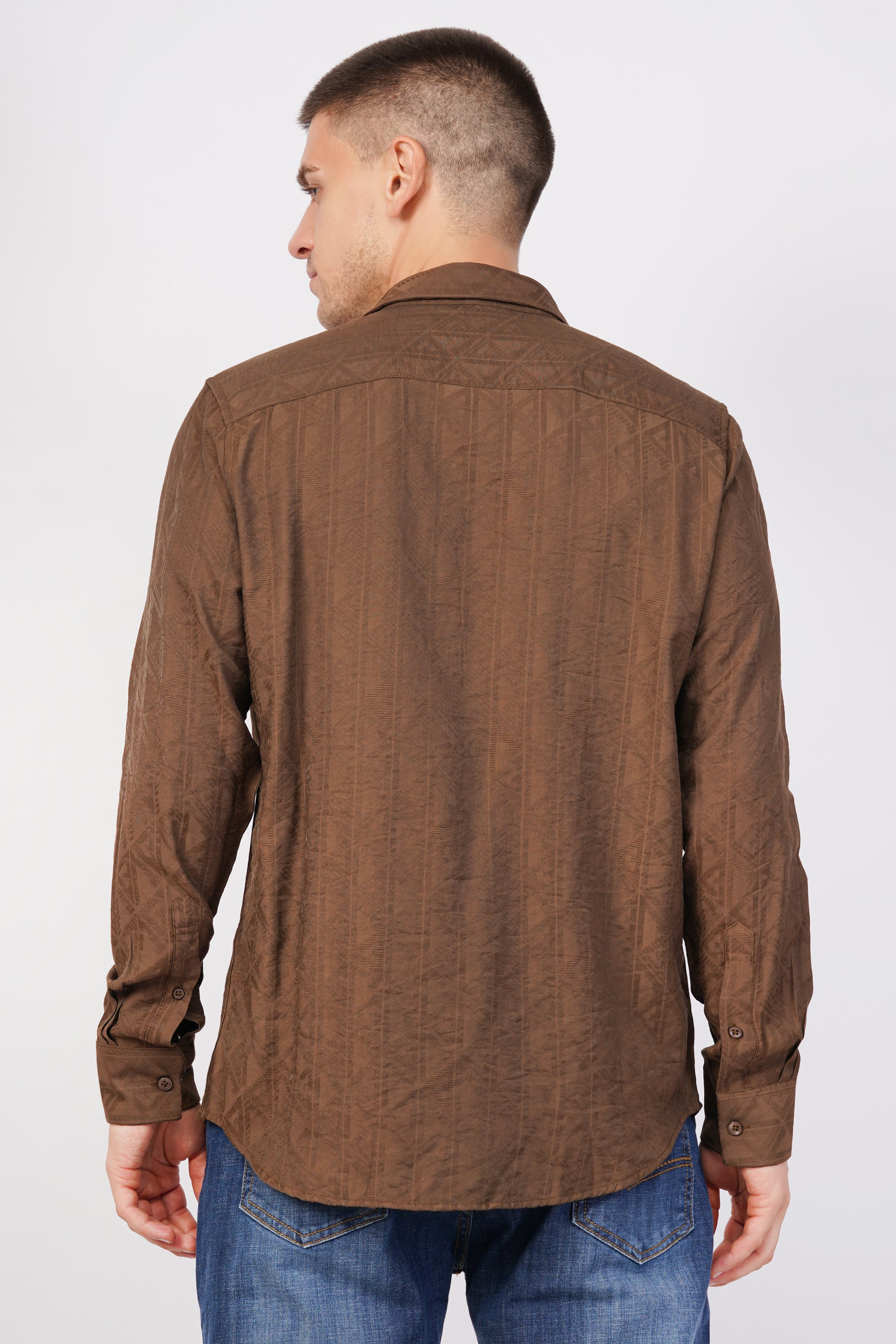 Tapered Fit Brown Full Sleeve Shirt