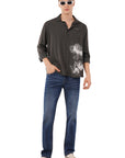 Relaxed Fit Dark Grey Floral Print Shirt