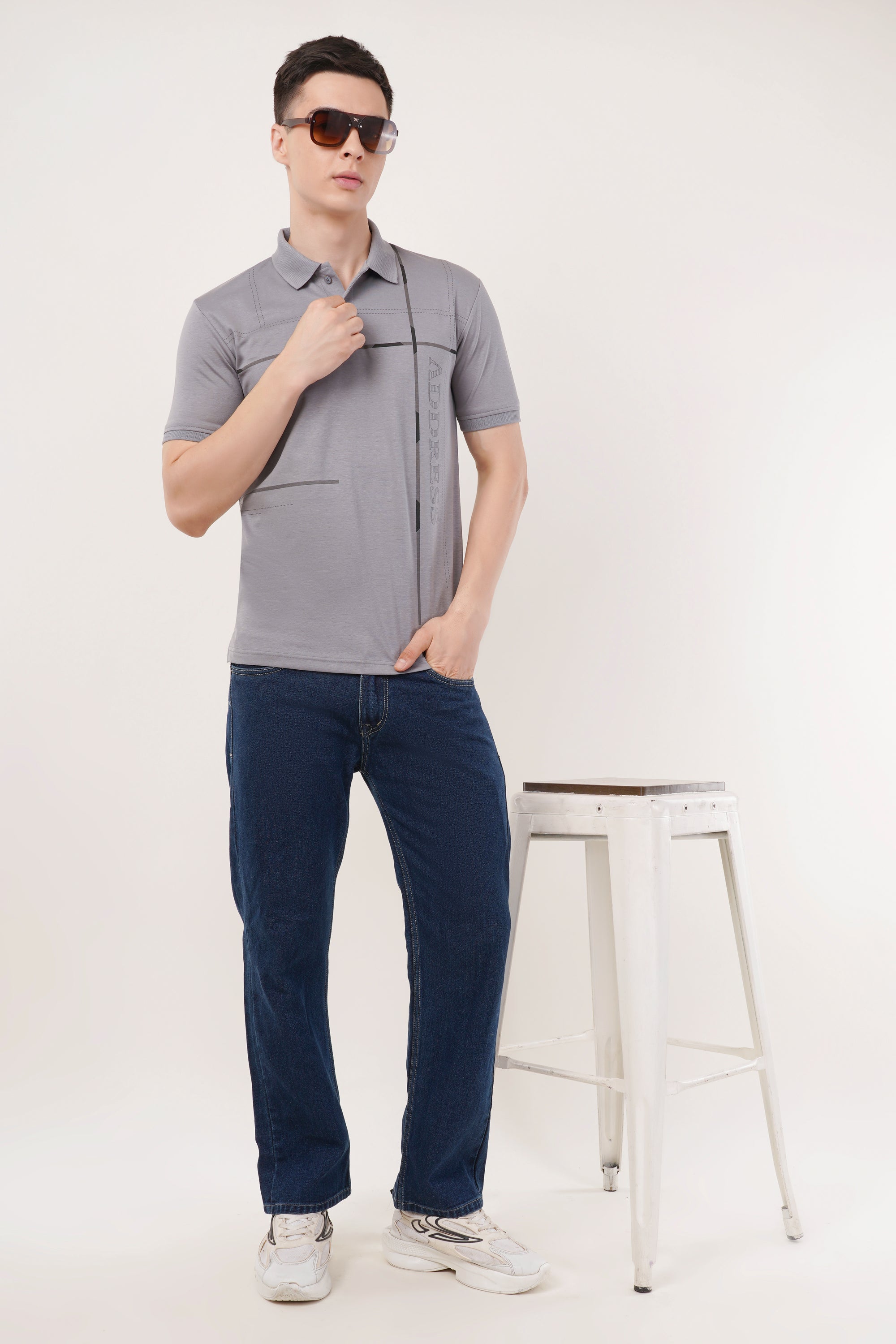 Grey Regular Fit Polo T-Shirt