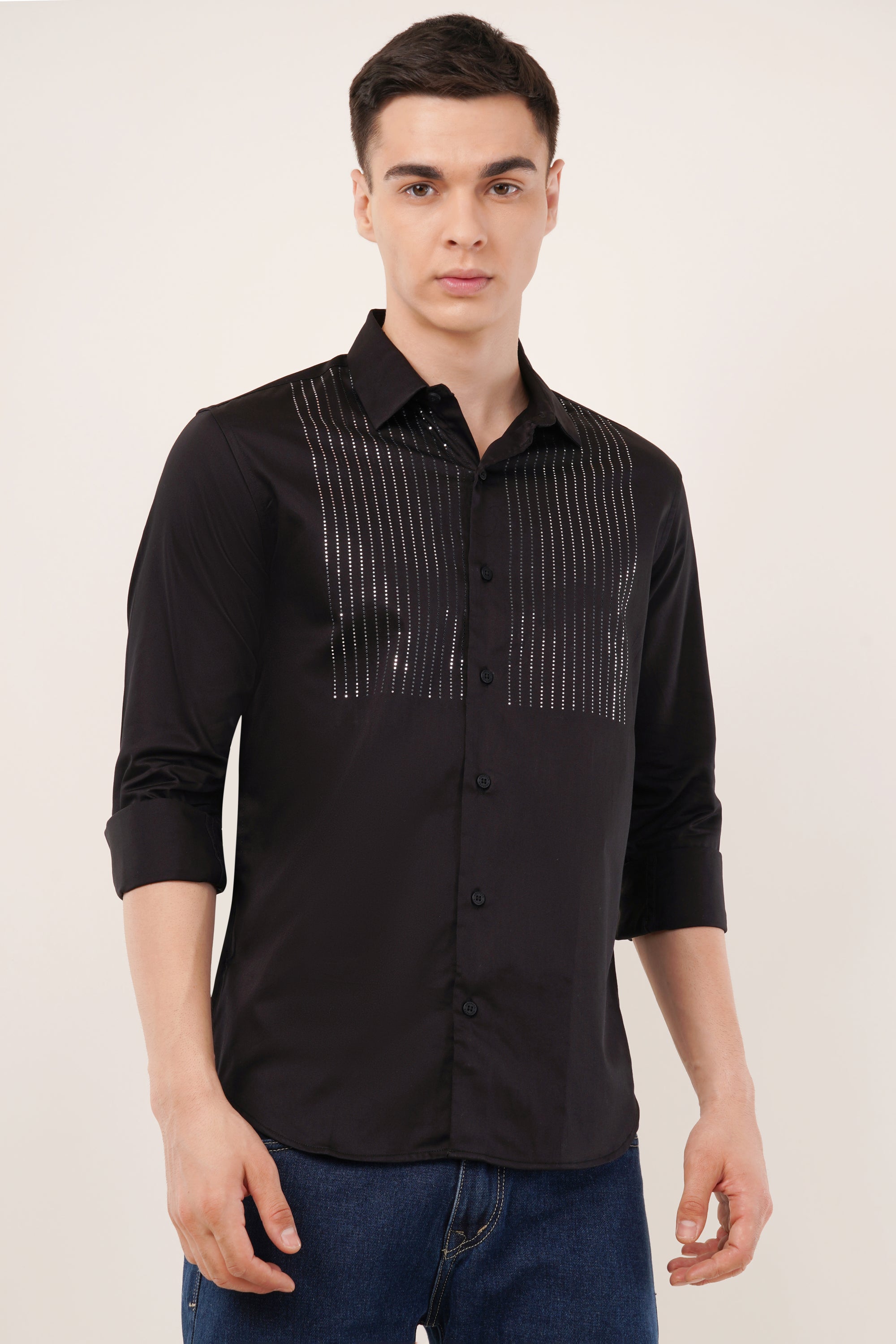 Black Slim Fit Stone Embellished Shirt