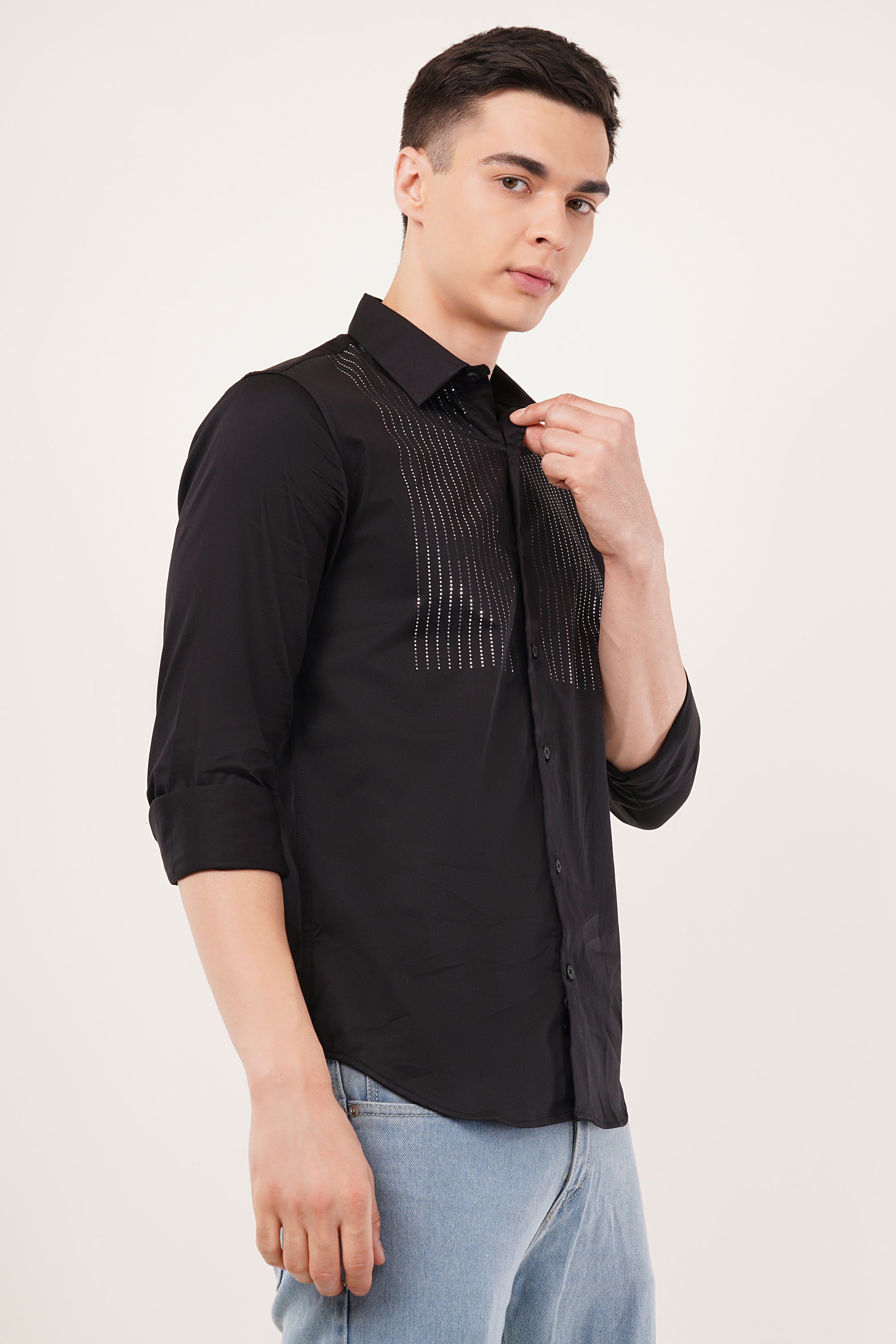 Black Slim Fit Stone Embellished Shirt