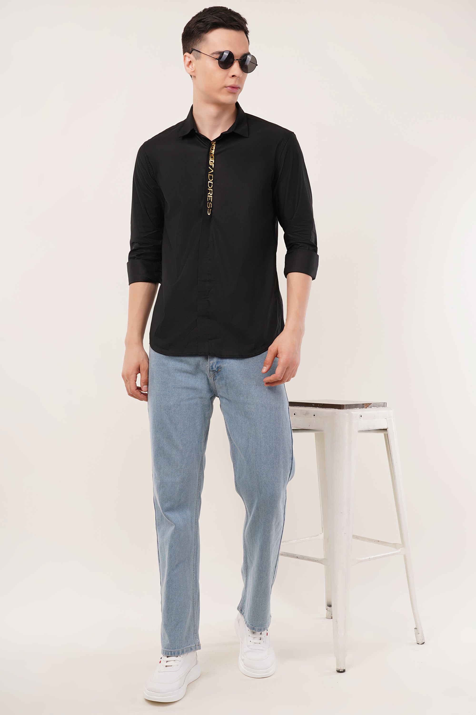 Slim Fit Black Foil Printed Shirt