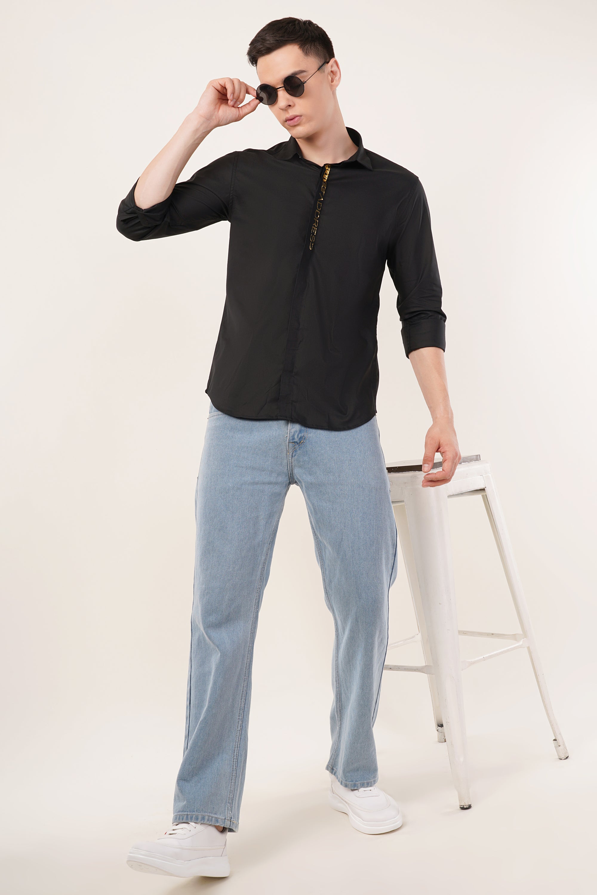 Black Slim Fit Stone Embellished Shirt