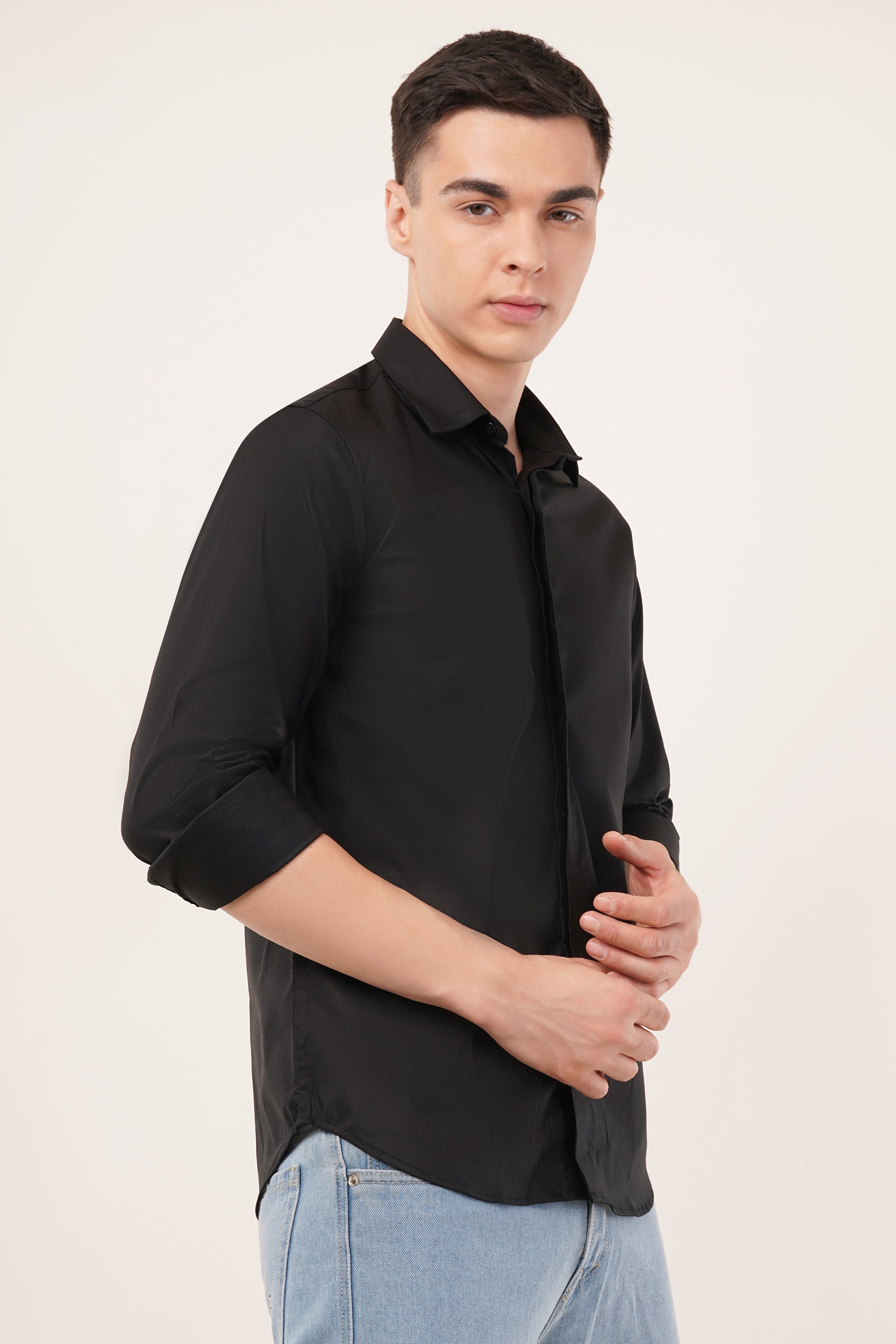 Slim Fit Black Foil Printed Shirt