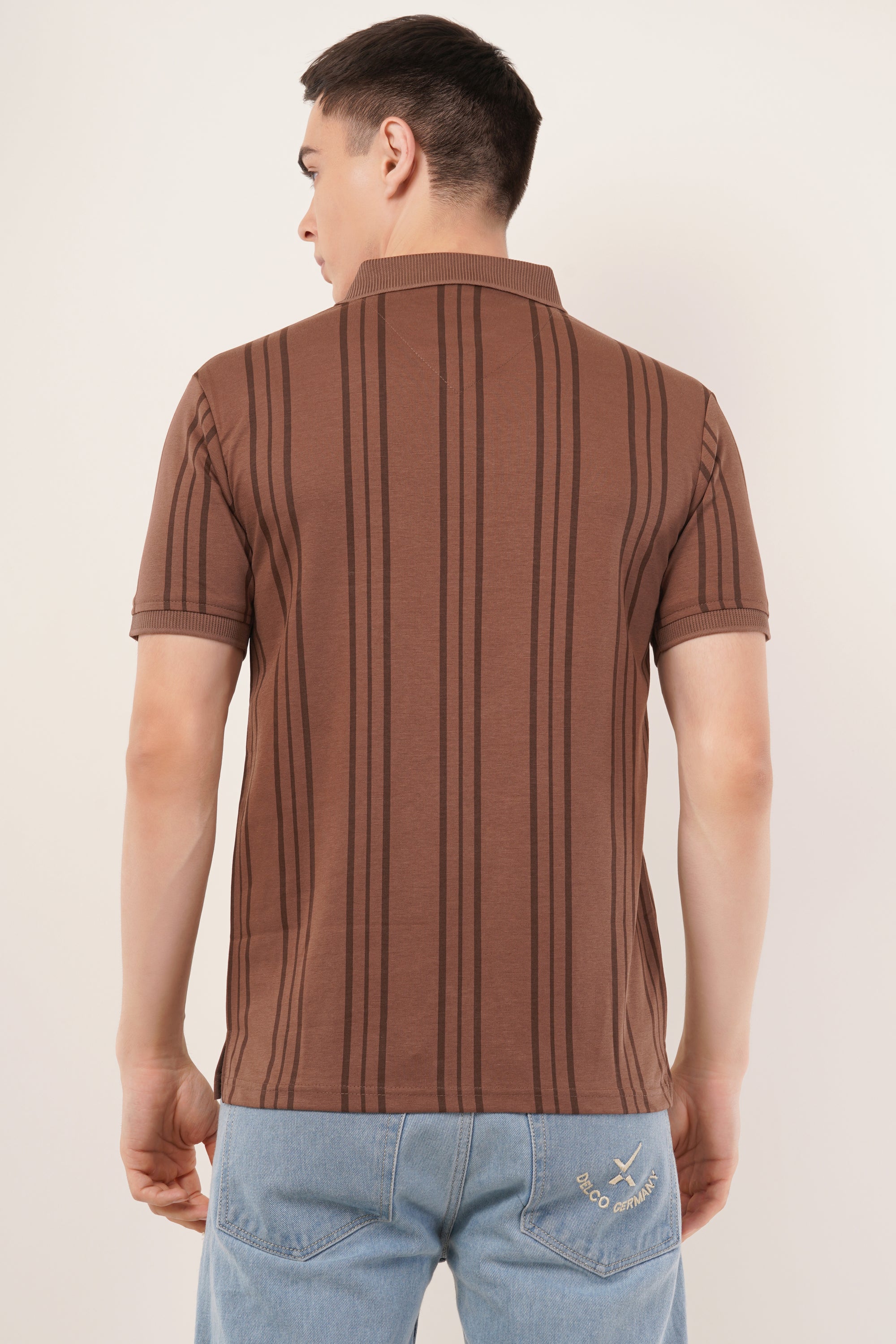 Long Stripe Brown Polo T-Shirt