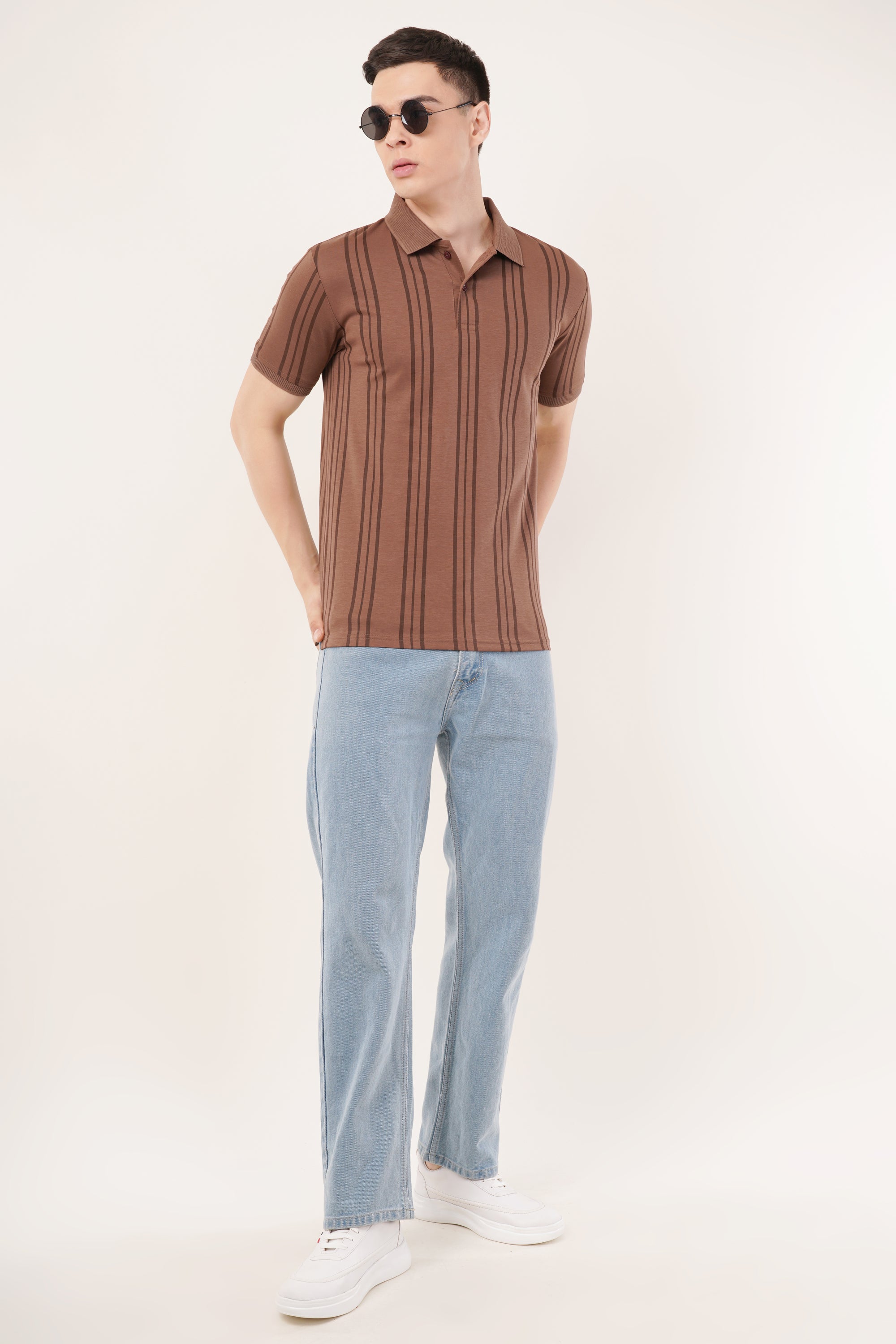 Long Stripe Brown Polo T-Shirt