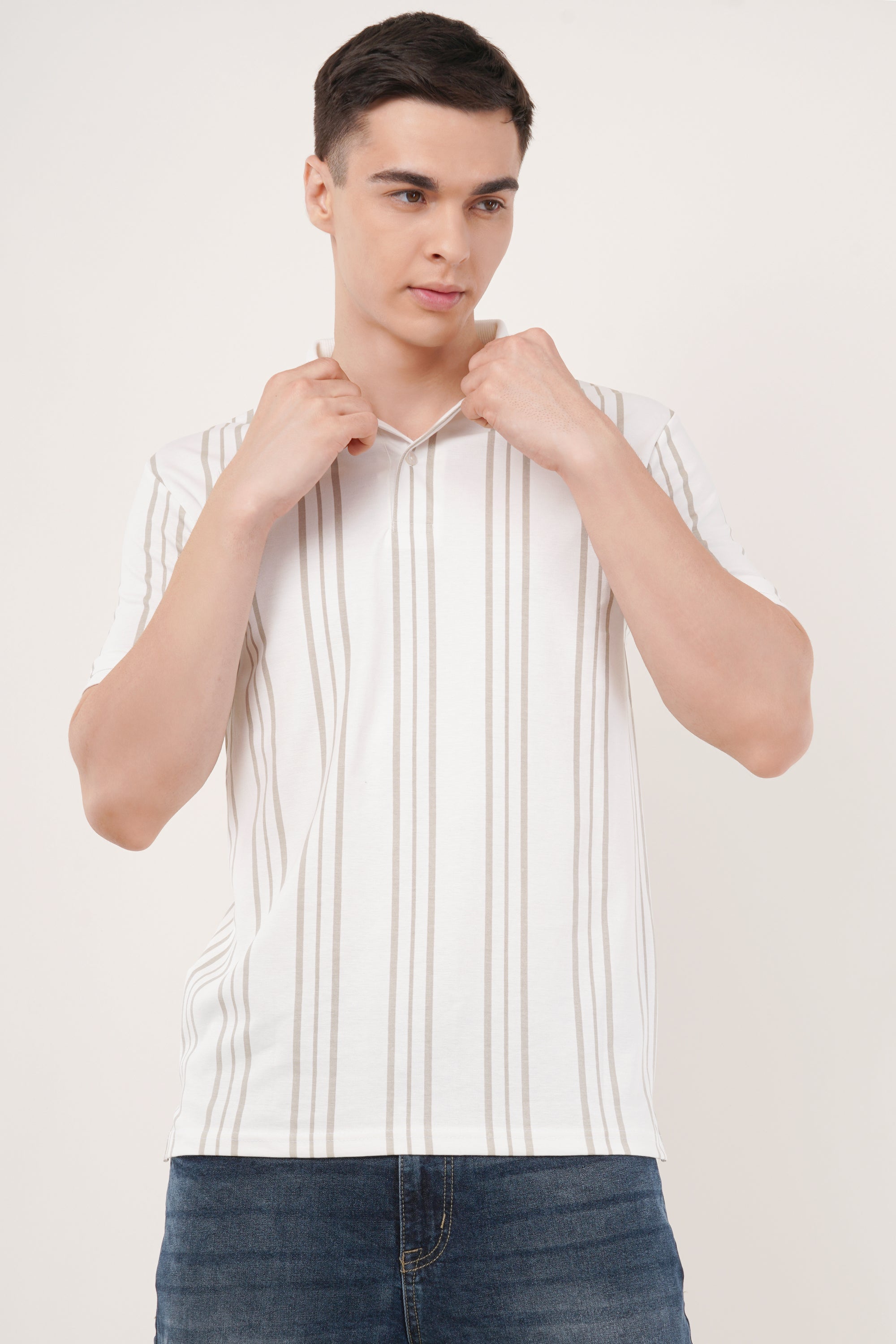 Long Stripe White Polo T-Shirt