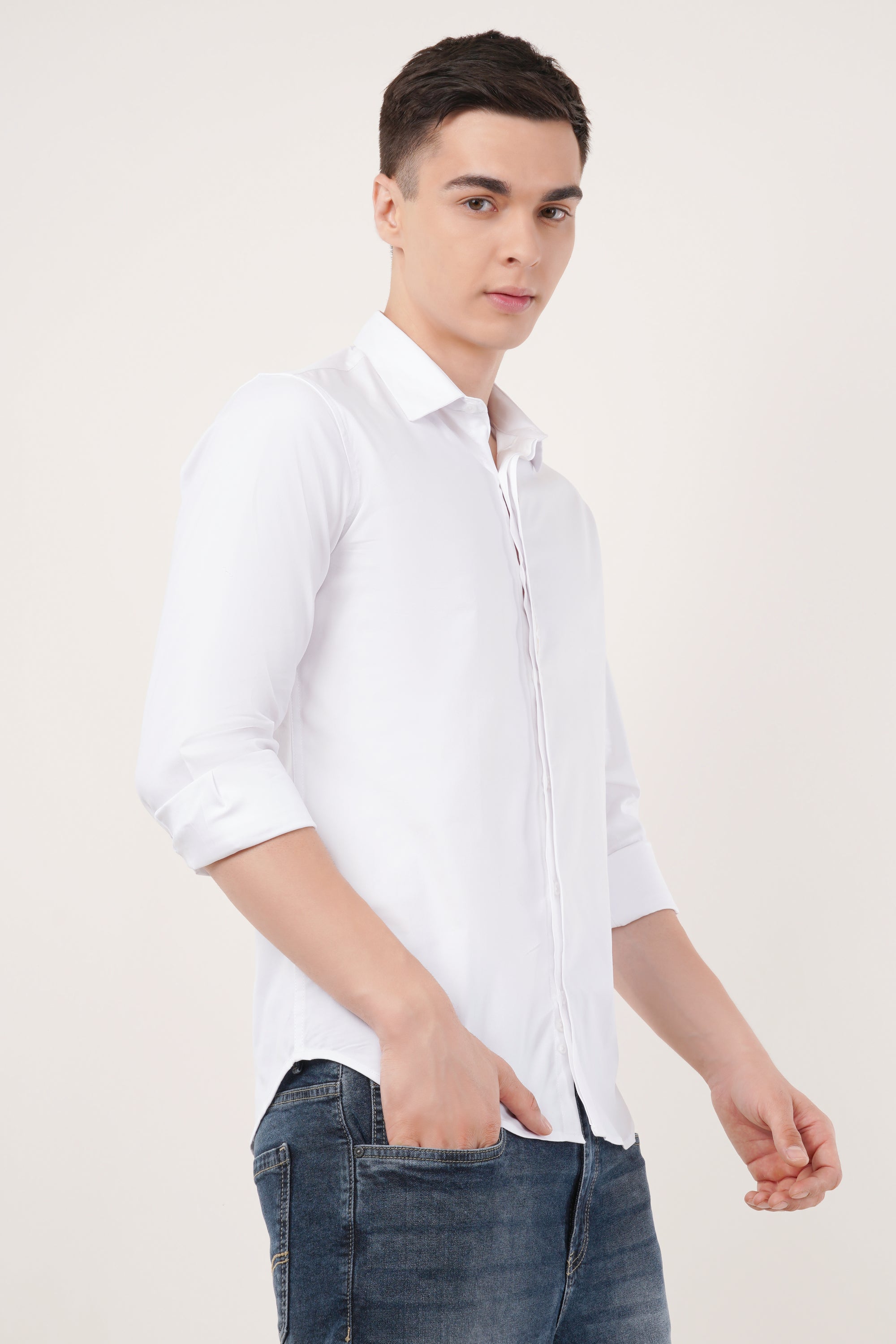 Slim Fit White Foil Printed Shirt