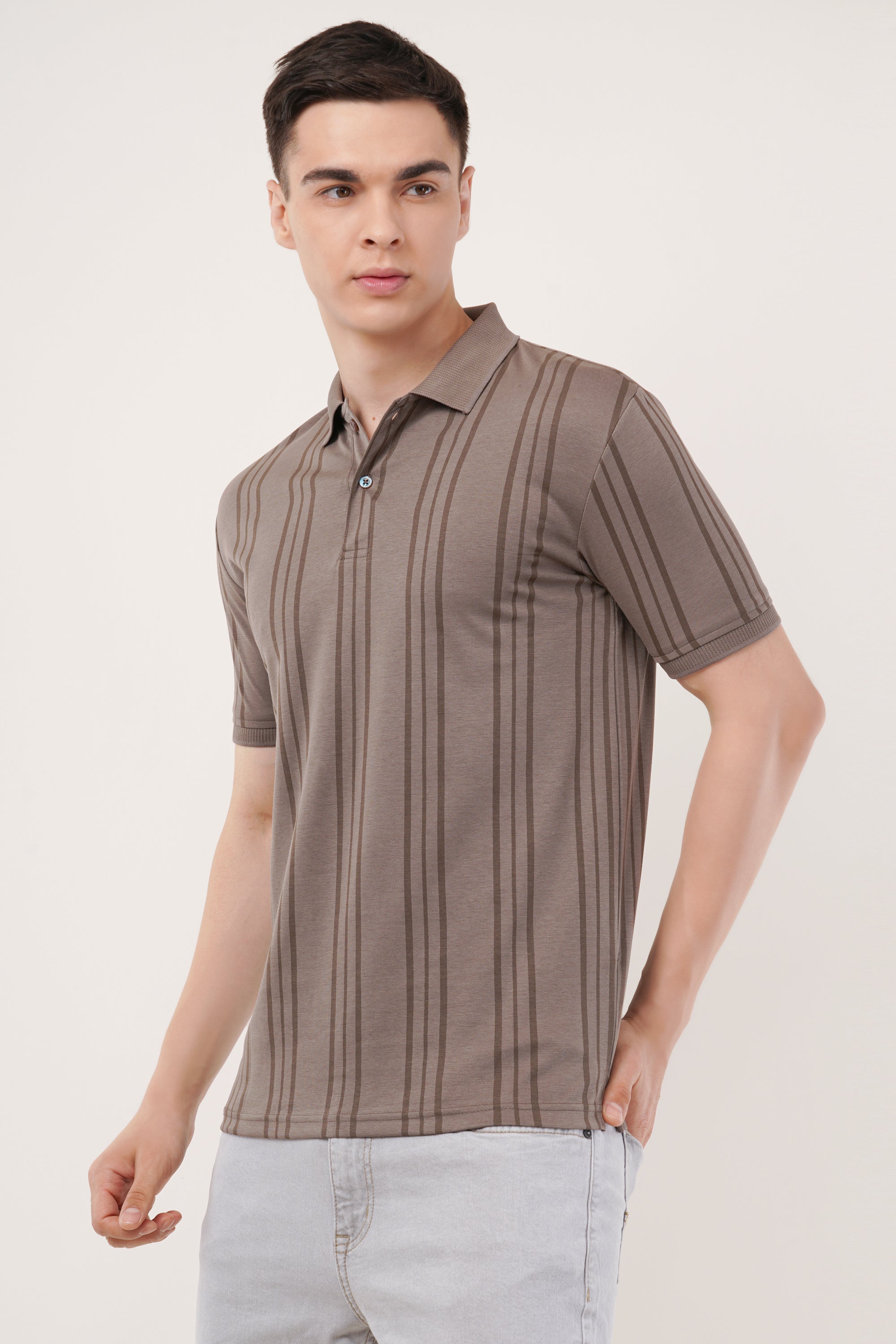 Long Stripe Grey Polo T-Shirt