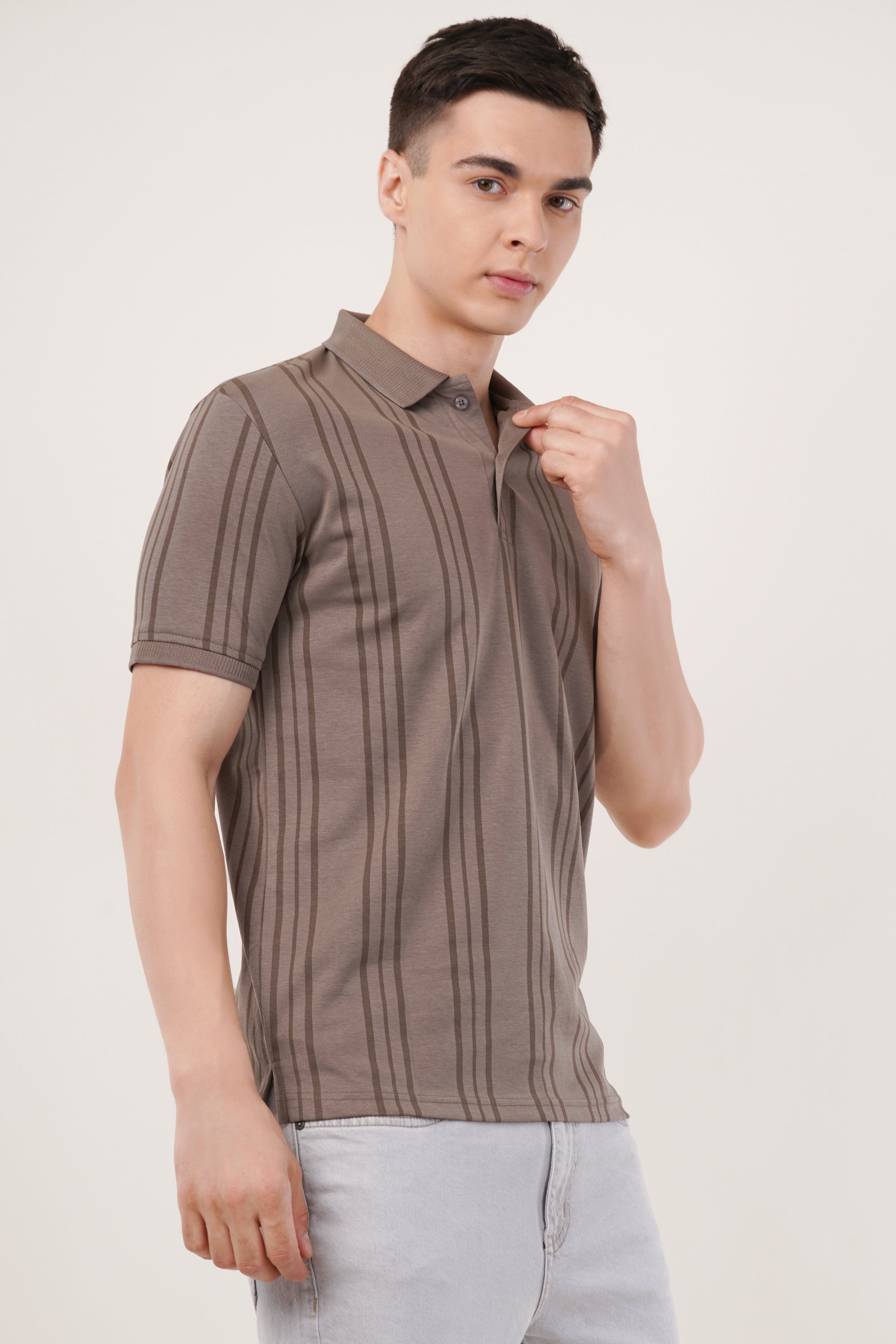 Long Stripe Grey Polo T-Shirt