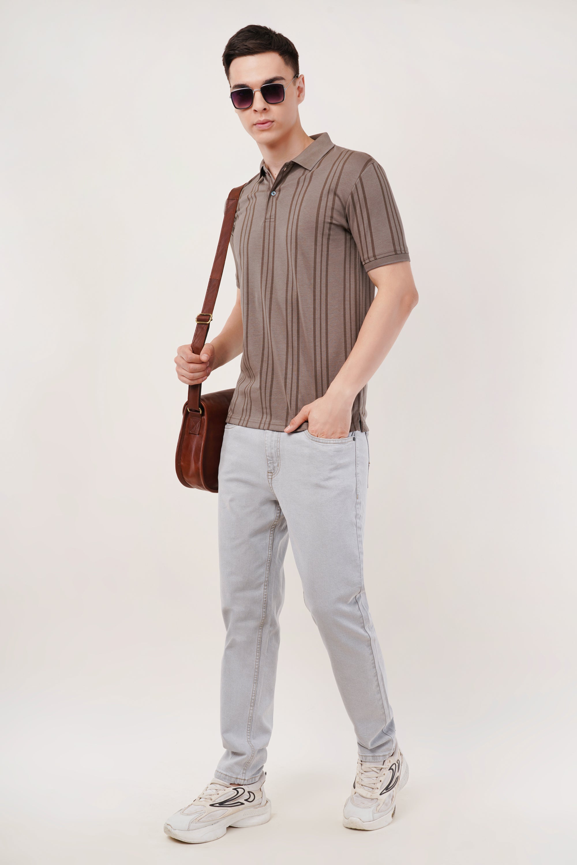 Long Stripe Grey Polo T-Shirt