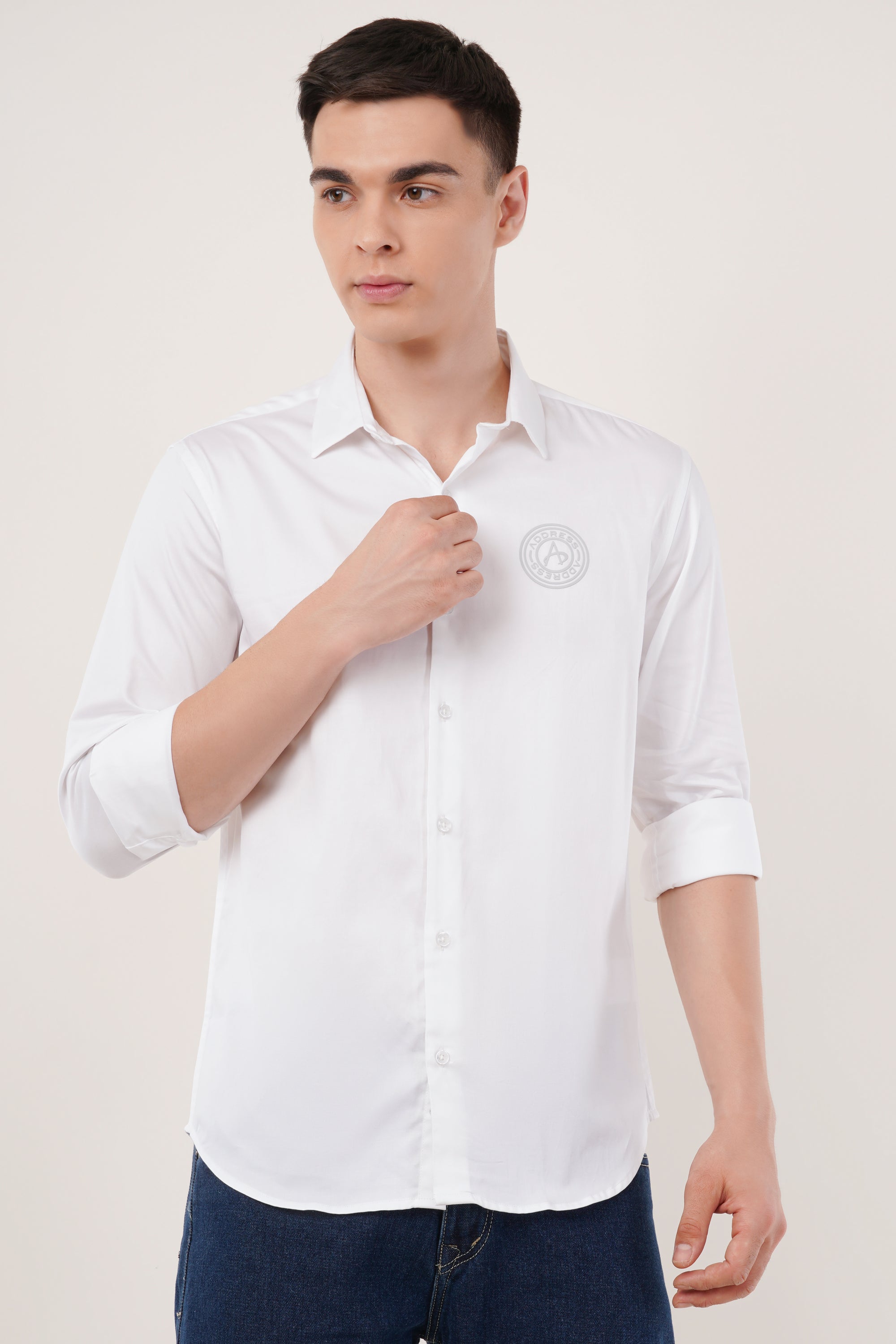 Slim Fit White Full Sleeve Shirt