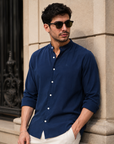 Midnight Blue Tapered Fit Mandarin Collar Shirt