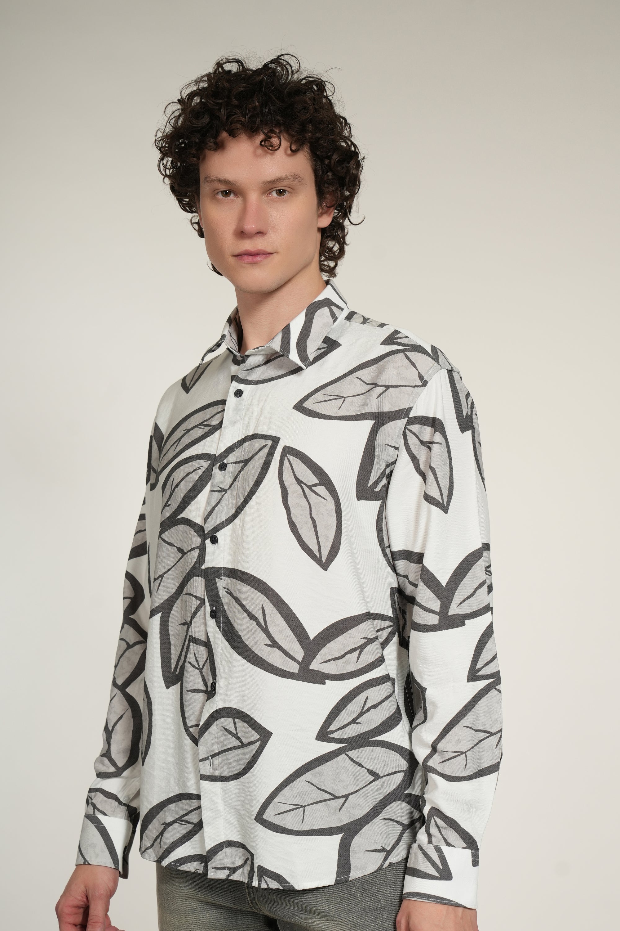 White Printed Relaxed Fit Full Sleeve Shirt