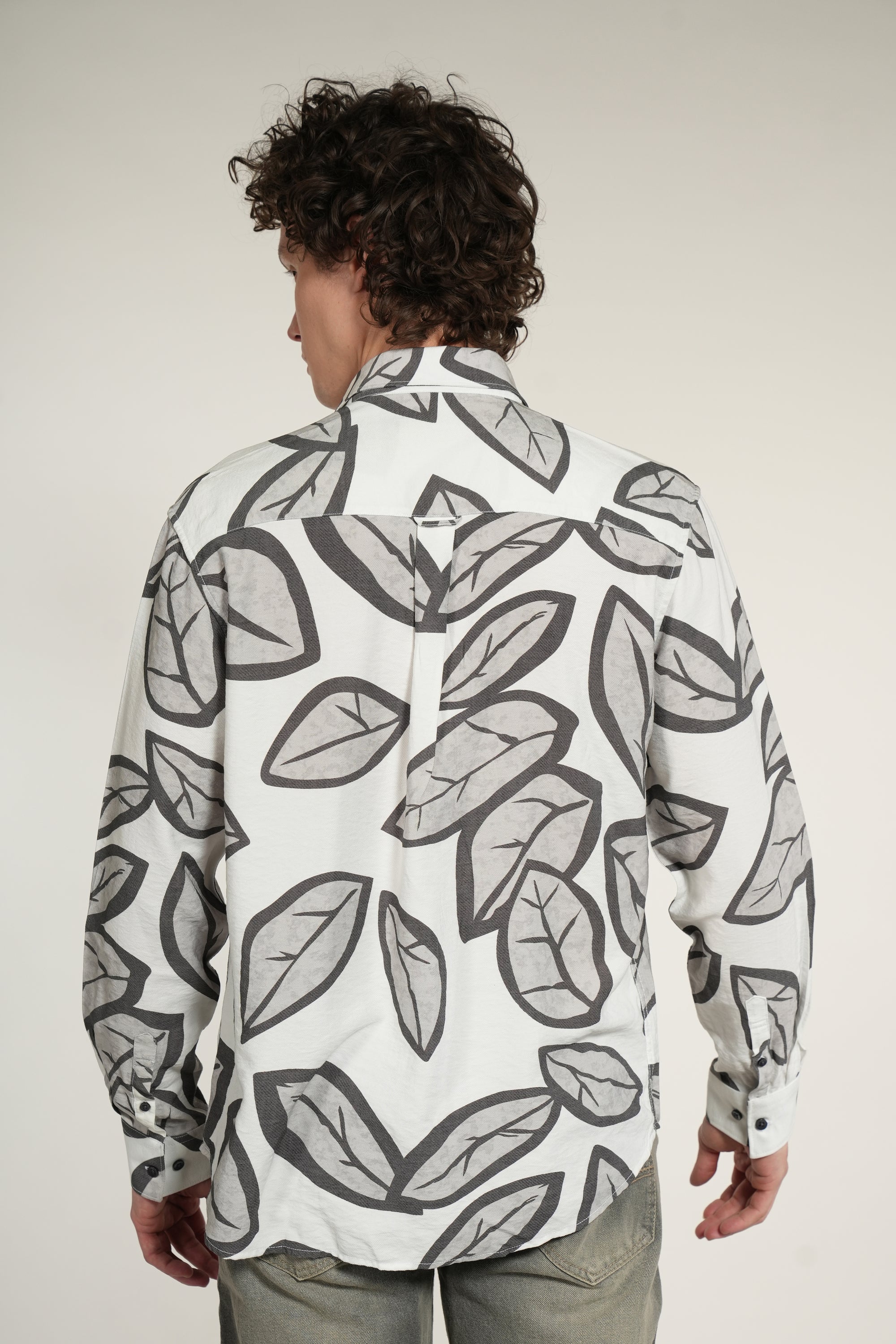 White Printed Relaxed Fit Full Sleeve Shirt