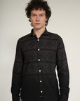 Jet Grey Printed Tapered Fit Full Sleeve Shirt