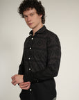 Jet Grey Printed Tapered Fit Full Sleeve Shirt