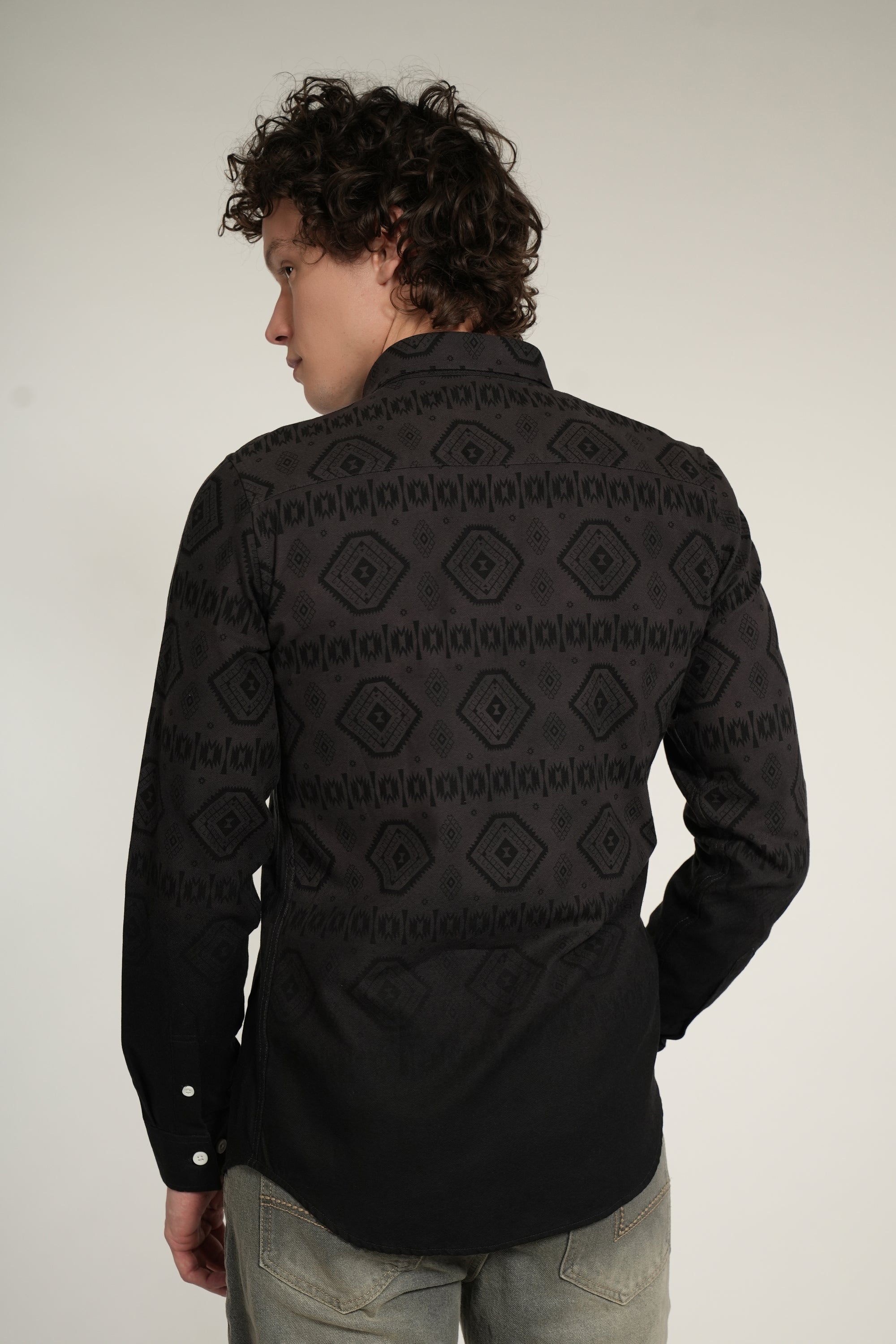 Jet Grey Printed Tapered Fit Full Sleeve Shirt