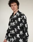 Black Printed Relaxed Fit Full Sleeve Shirt