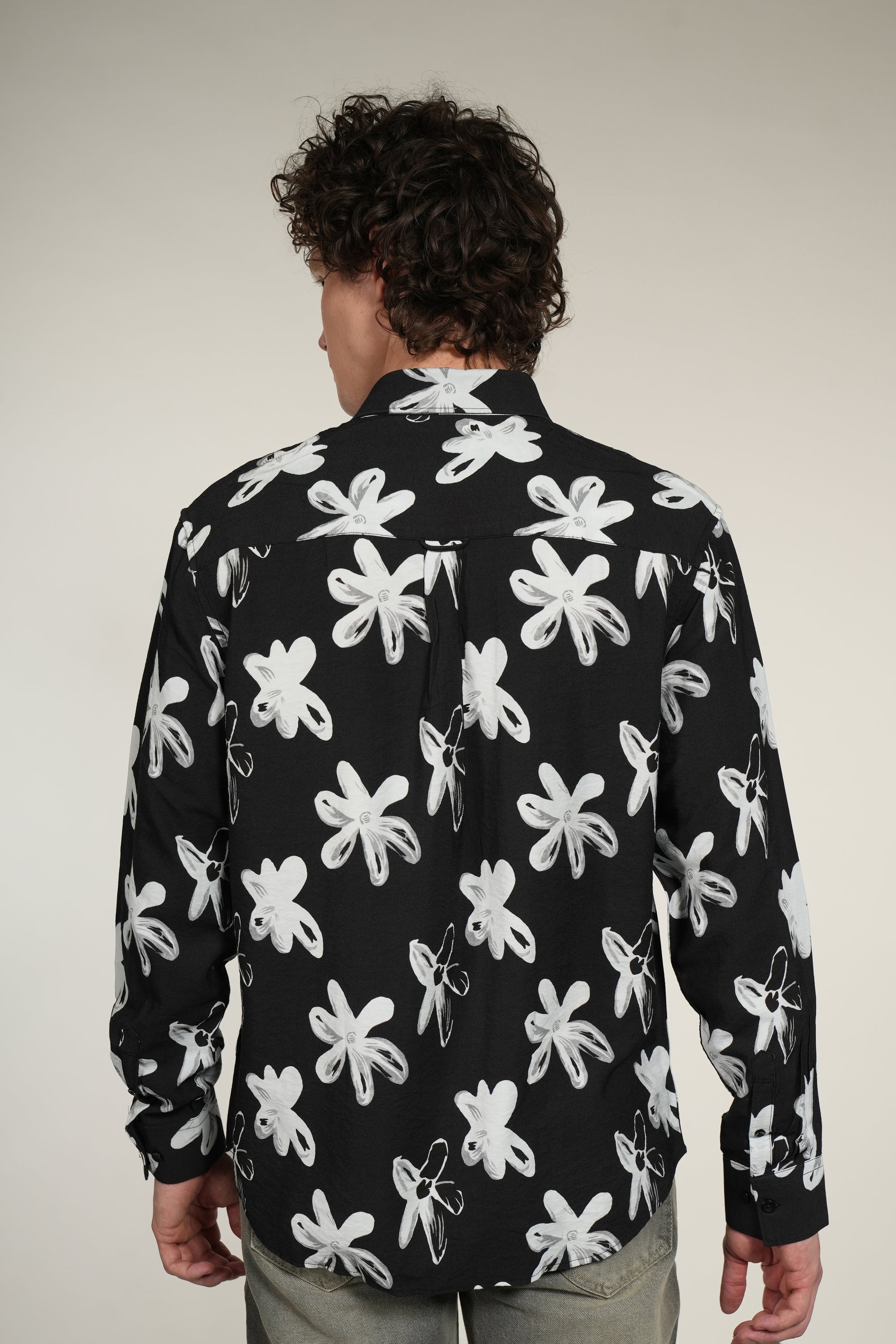 Black Printed Relaxed Fit Full Sleeve Shirt