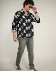 Black Printed Relaxed Fit Full Sleeve Shirt