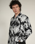 Black Floral Printed Relaxed Fit Full Sleeve Shirt
