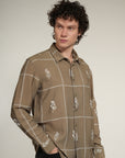 Olive Green Printed Relaxed Fit Full Sleeve Shirt