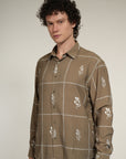 Olive Green Printed Relaxed Fit Full Sleeve Shirt